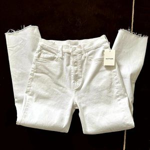 NWT MOTHER The Tripper Ankle Fray Cropped White Jeans